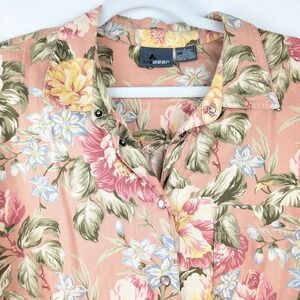 Vtg Lizwear Thick Cotton Floral Button Long Sleeve Shirt Rose Pink L Cottagecore